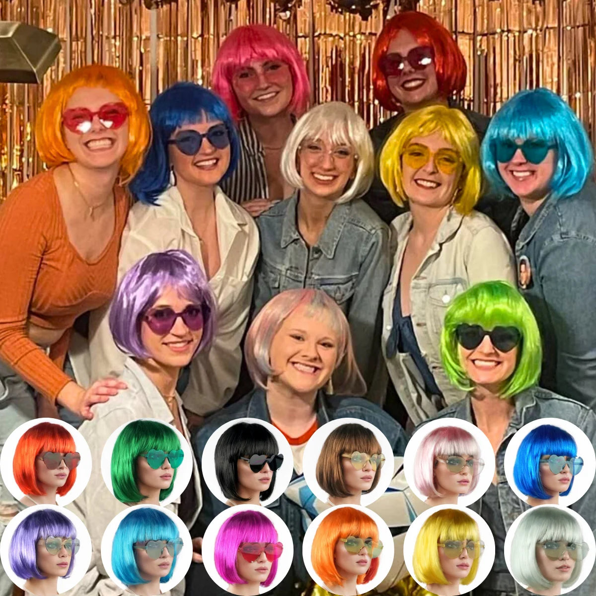 Neon Fargerik Kort Bob-Parykk