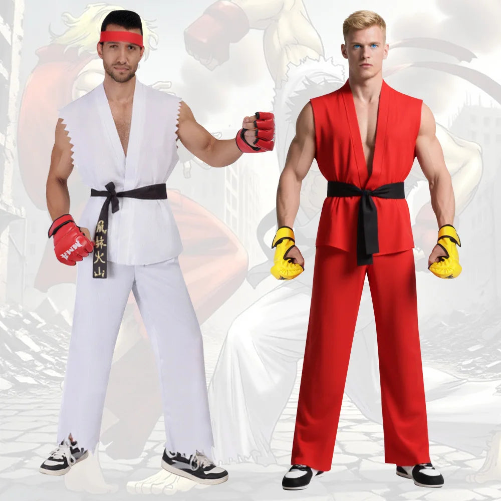 Street Fighter Ryu & Ken Karate Drakt Cosplay Kostyme