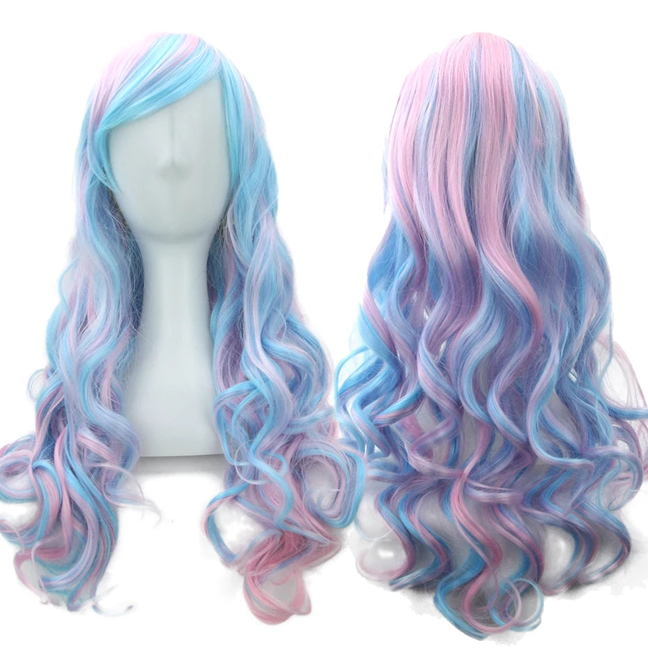 Regnbue Ombré Cosplay-Parykk med Pannelugg (70 cm)