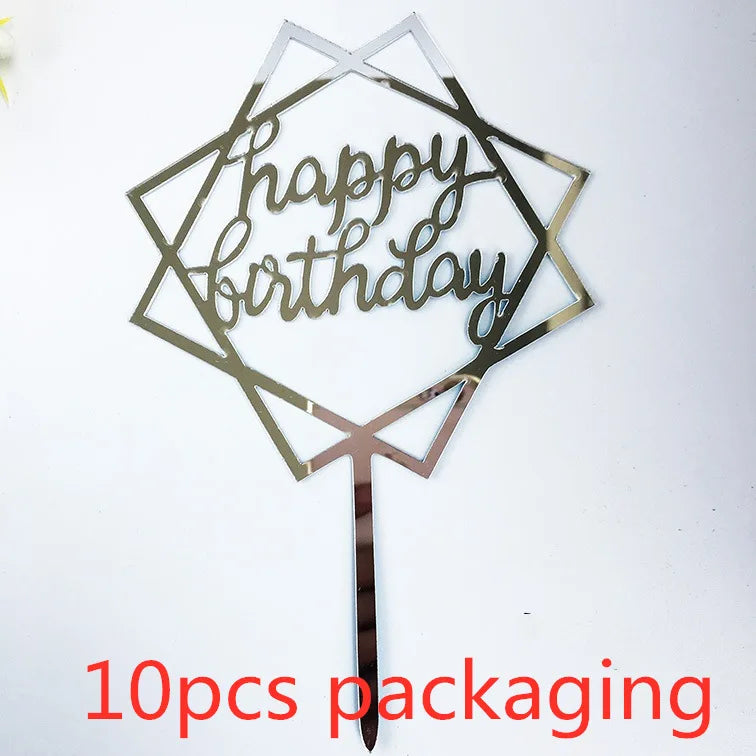 10-Pakning Akryl Happy Birthday Kaketoppere