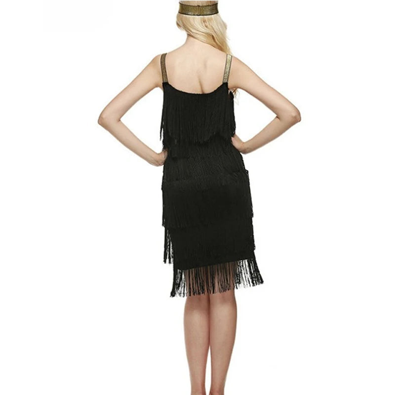Flapper Kjole med Frynser og Hårbånd