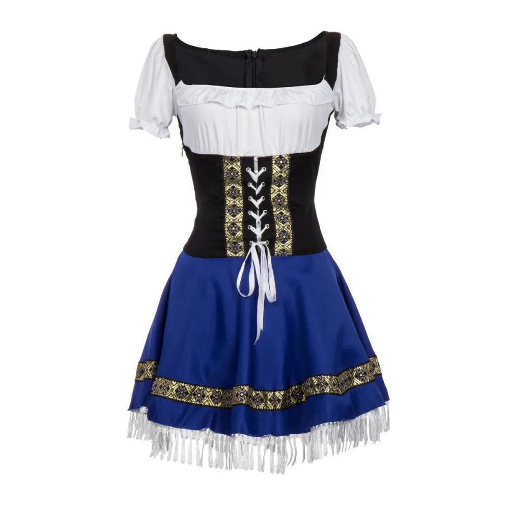 Klassisk Blå Bayersk Dirndl Oktoberfest-kjole