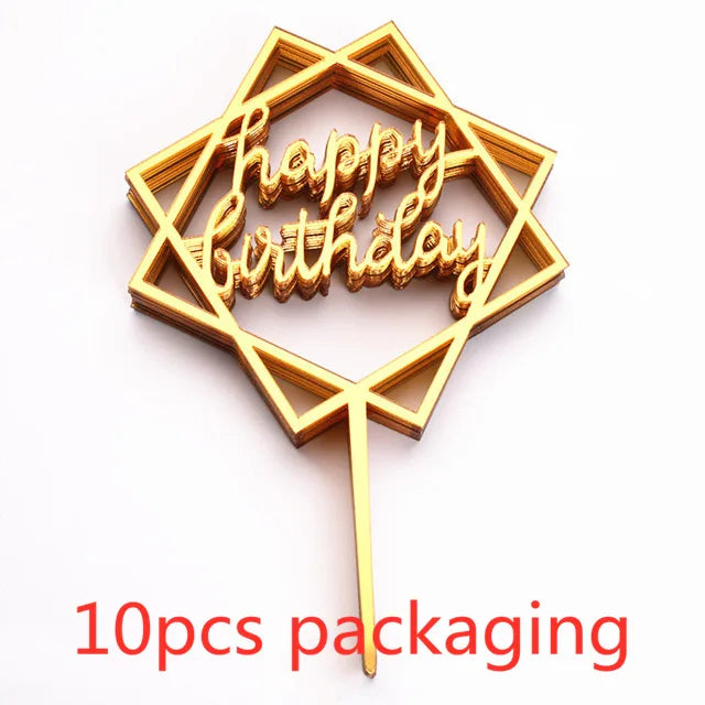 10-Pakning Akryl Happy Birthday Kaketoppere