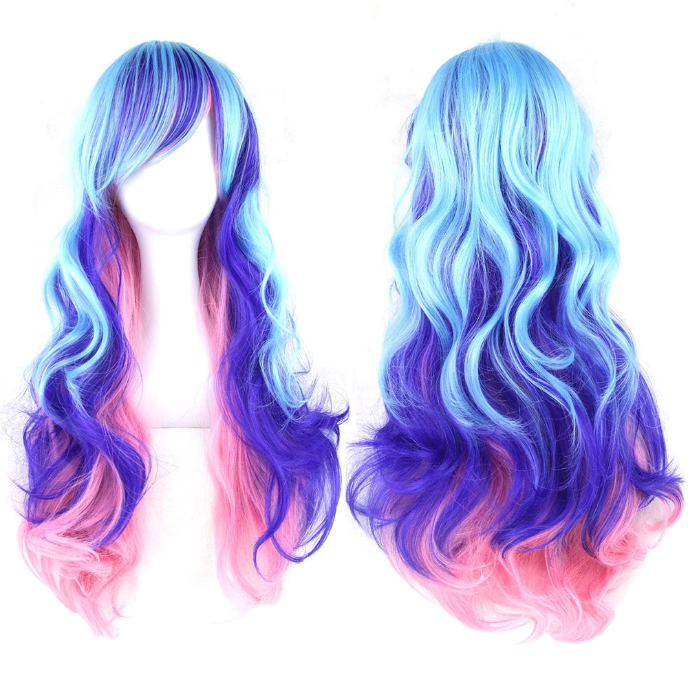Regnbue Ombré Cosplay-Parykk med Pannelugg (70 cm)
