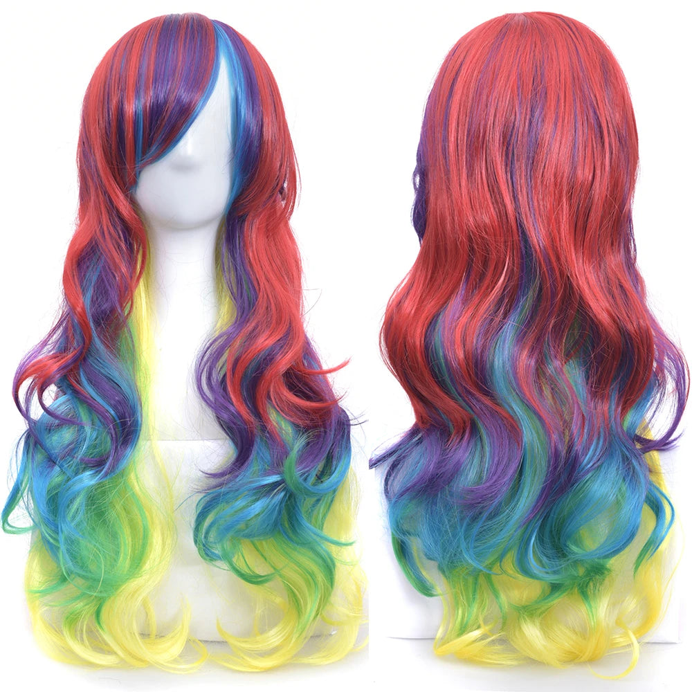 Regnbue Ombré Cosplay-Parykk med Pannelugg (70 cm)