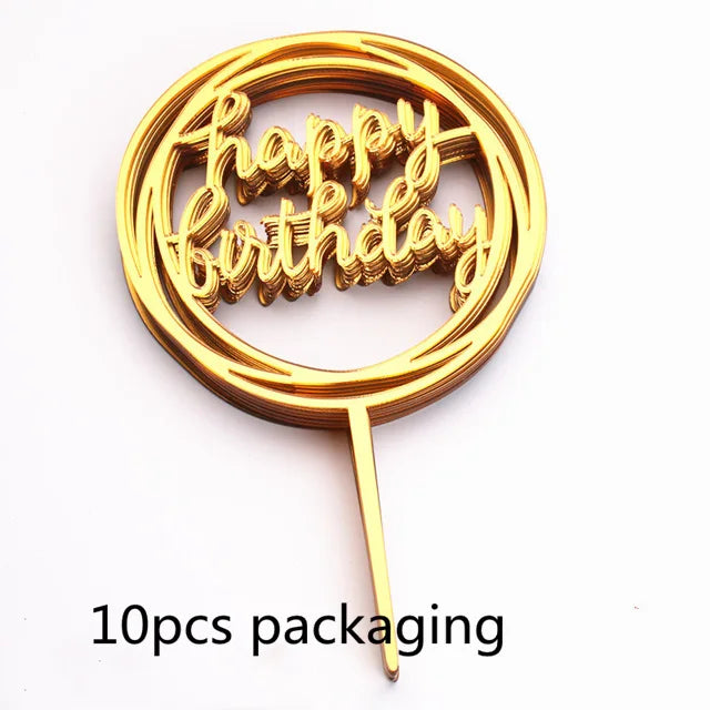 10-Pakning Akryl Happy Birthday Kaketoppere