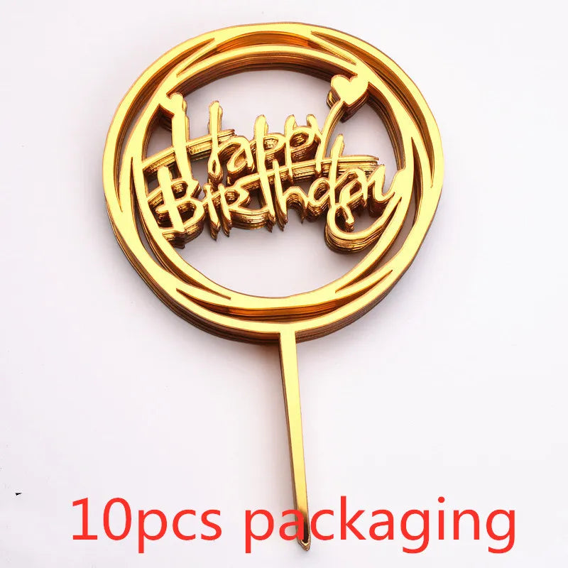 10-Pakning Akryl Happy Birthday Kaketoppere