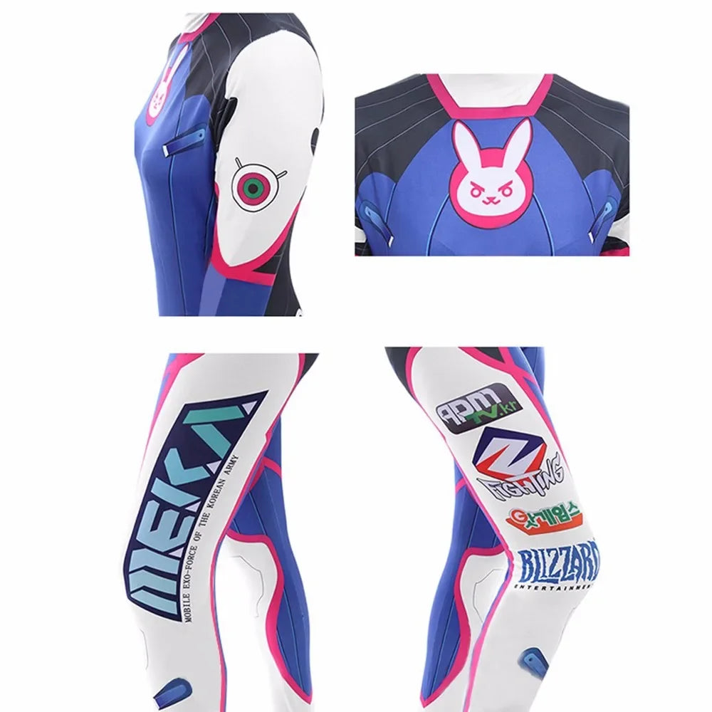 Overwatch D.Va Deluxe Cosplay-sett med Parykk & Hodesett