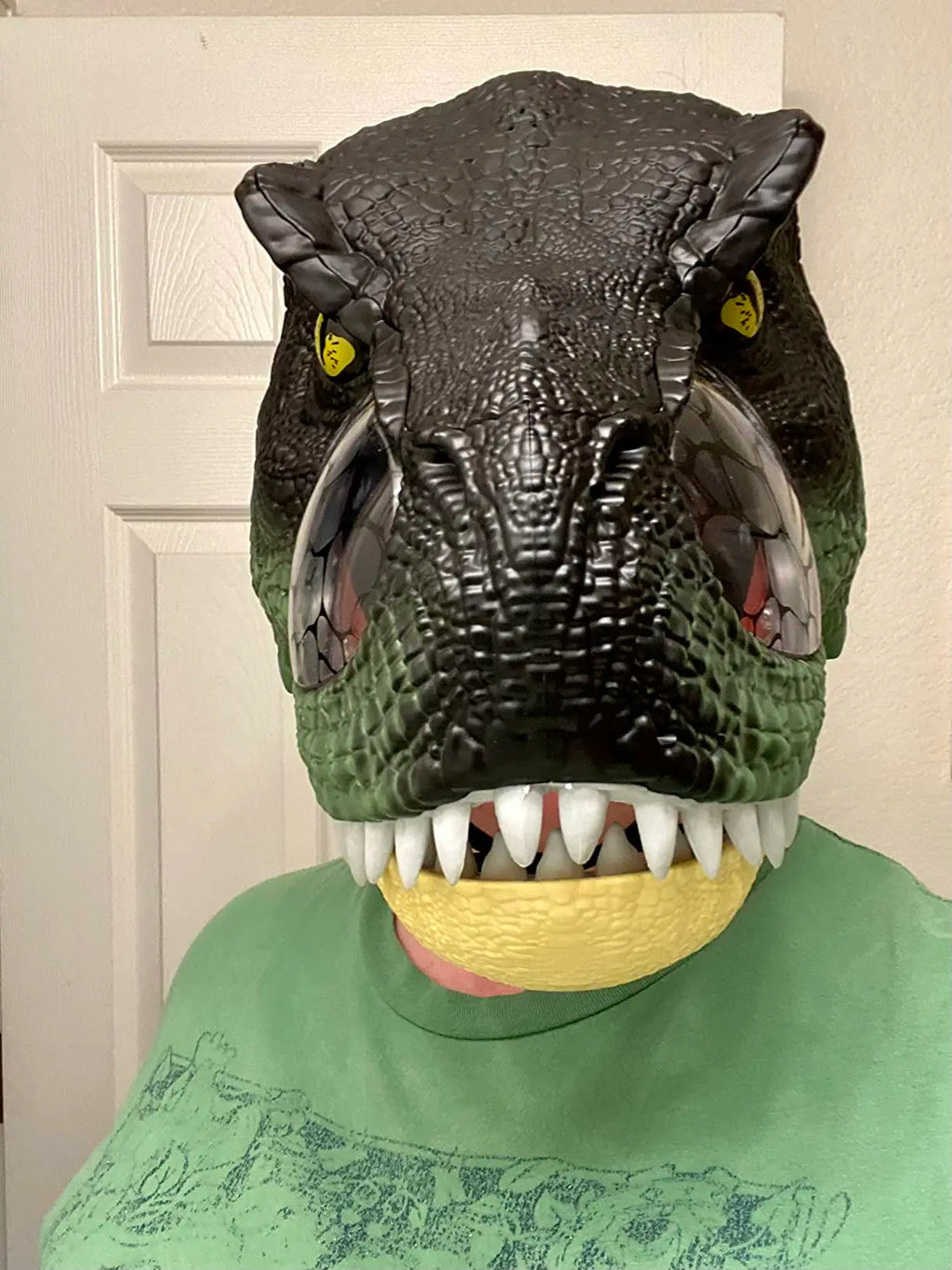T-Rex Dinosaurus Lateksmaske med LED-øyne og Lyd