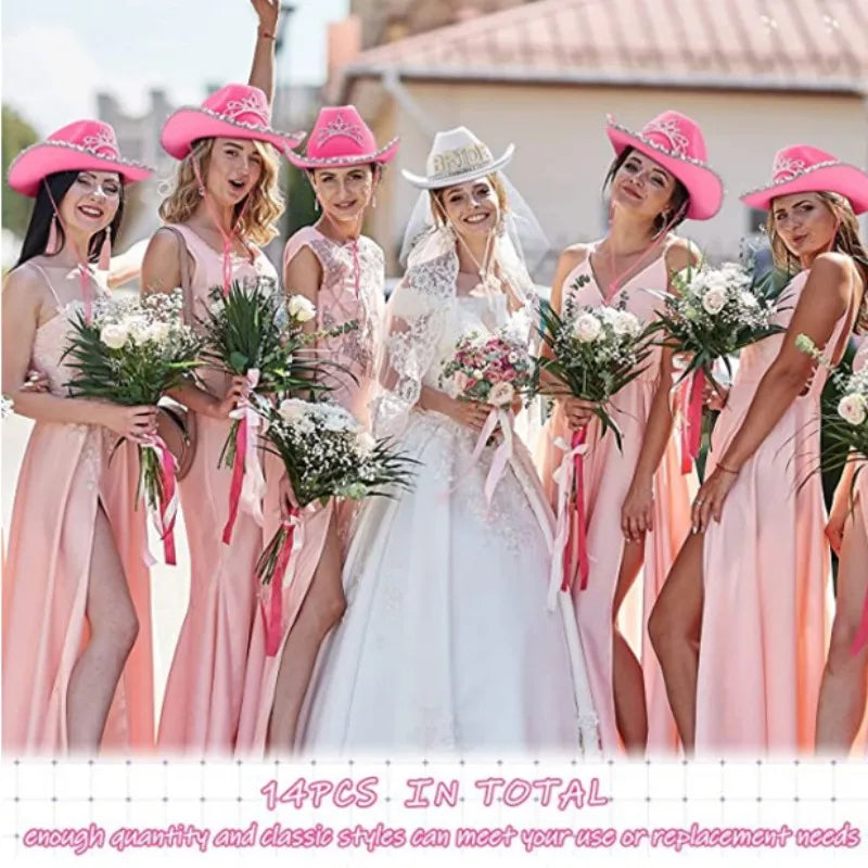 Bride To Be Cowboyhatt med Slør & Satengbånd