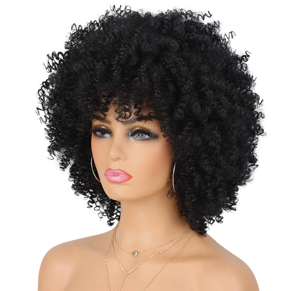 Kort Kinky Curly Afroparykk med Pannelugg