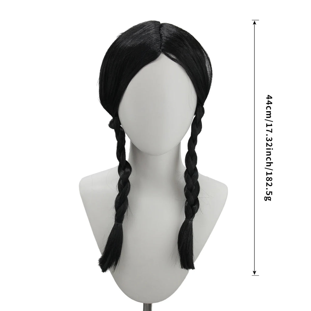 Wednesday Addams Sorte Fletter Parykk
