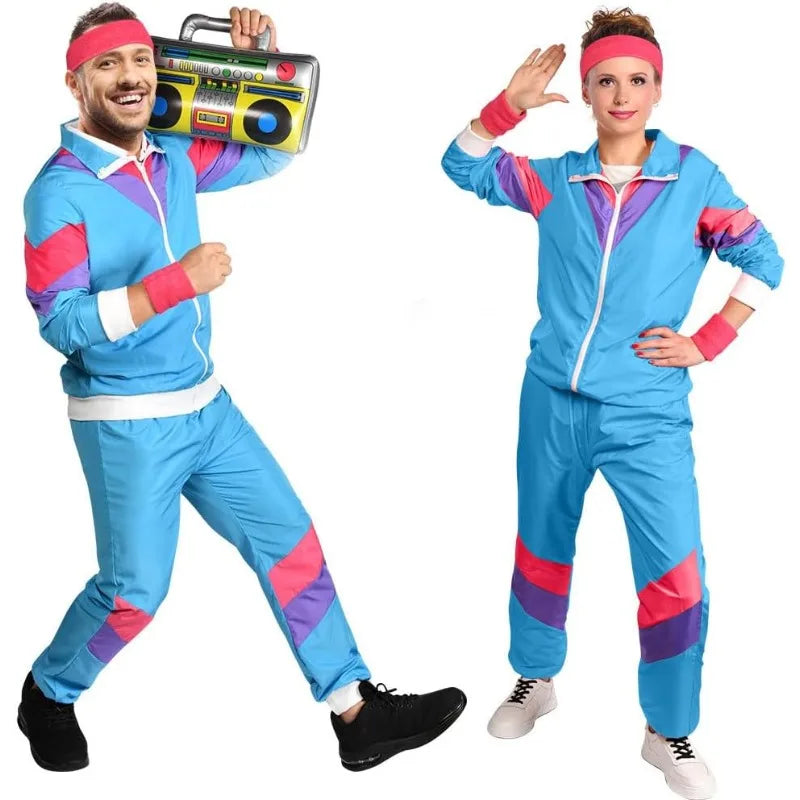 Komplett 80s Retro Treningsdress med Svettebånd