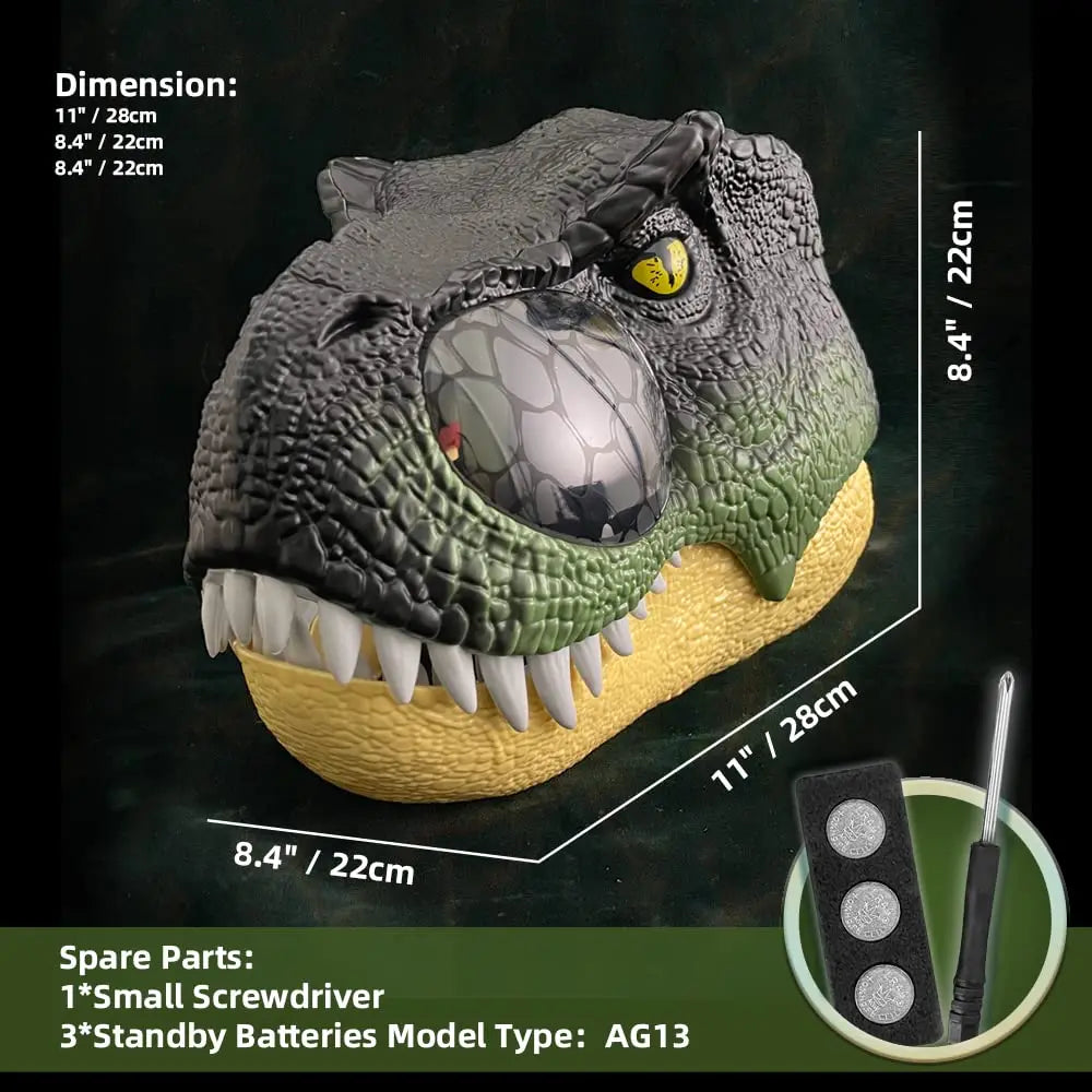 T-Rex Dinosaurus Lateksmaske med LED-øyne og Lyd