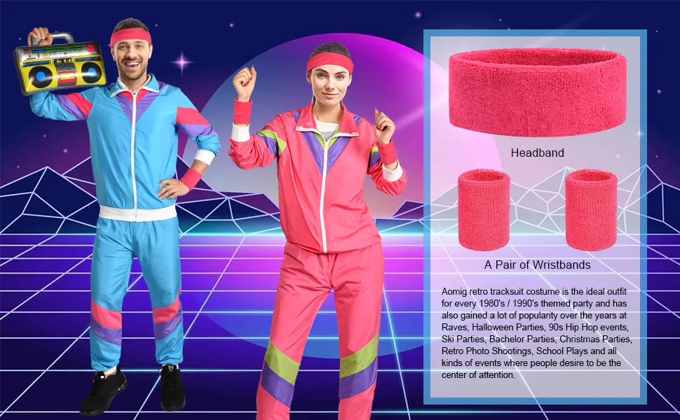 Komplett 80s Retro Treningsdress med Svettebånd