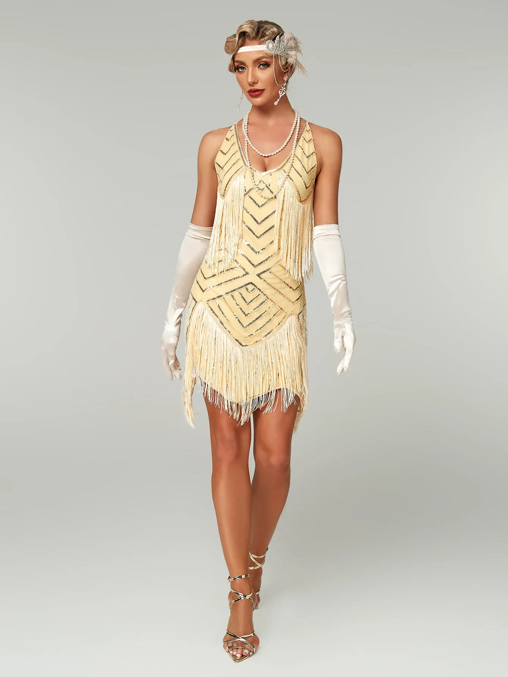 Gatsby Flapper Kjole med Paljetter og Frynser