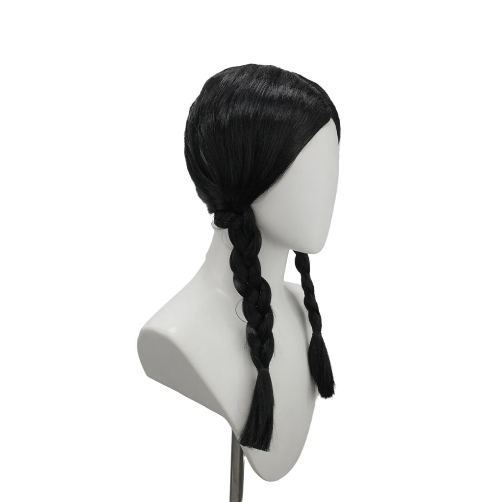 Wednesday Addams Sorte Fletter Parykk