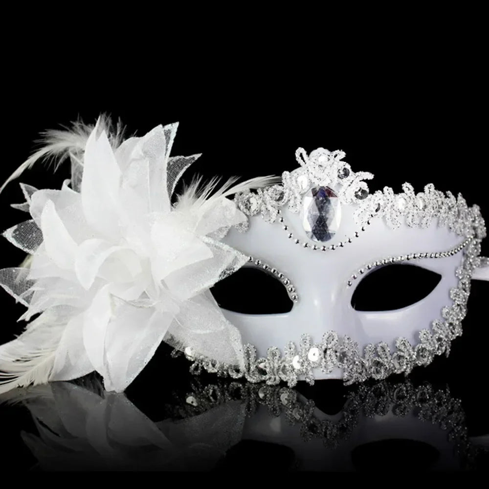 Luksuriøs Venetiansk Fjærmaske med Strass