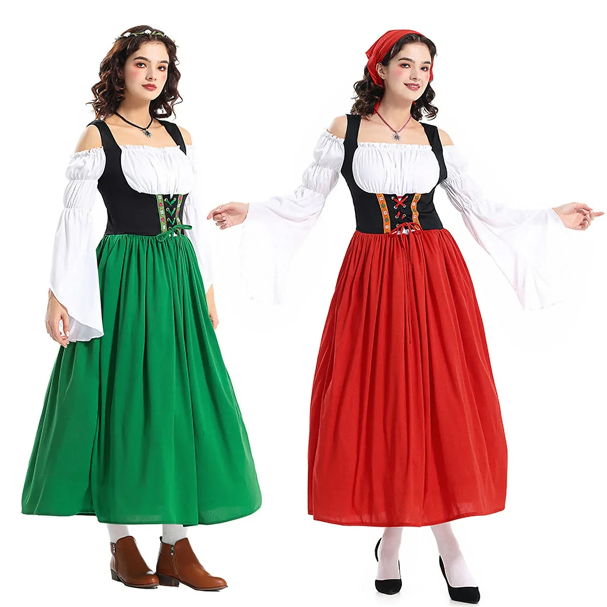 Tradisjonell Bayersk Dirndl med Forkle og Hodeskjerf