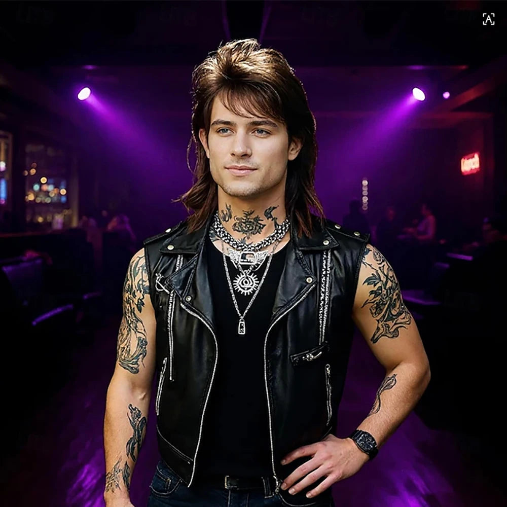 Retro Rocker Mullet Parykk for Herre