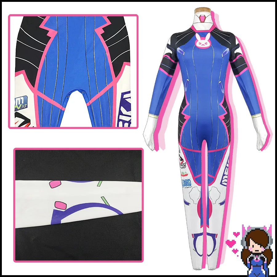 Overwatch D.Va Deluxe Cosplay-sett med Parykk & Hodesett