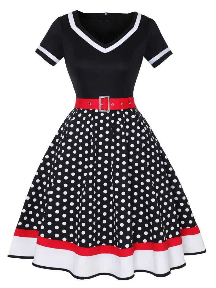 Polka Dot Retro 50-talls Kjole med Belte