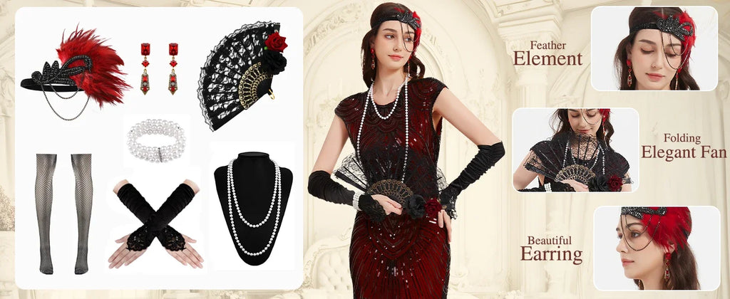 1920-tallet Charleston Flapper Kjolesett