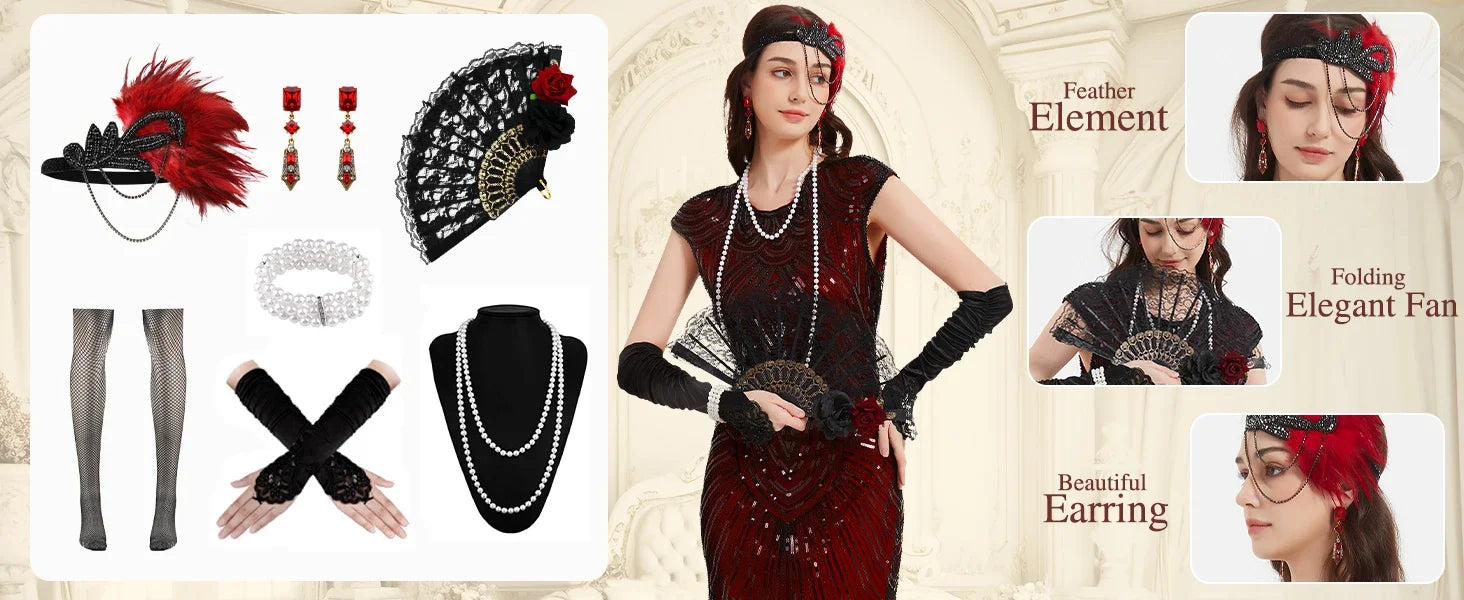 1920-tallet Charleston Flapper Kjolesett