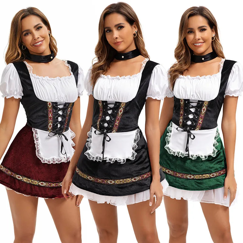 Elegant Vintage Dirndl-kjole med Snøring og Rysjer