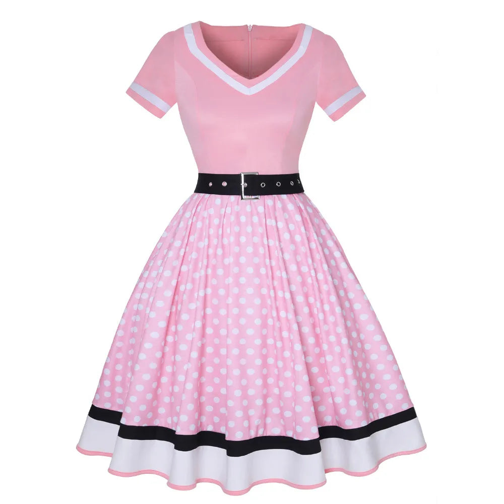 Polka Dot Retro 50-talls Kjole med Belte