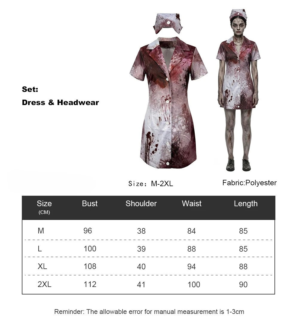 Blodig Zombie Sykepleier Halloween Kostyme