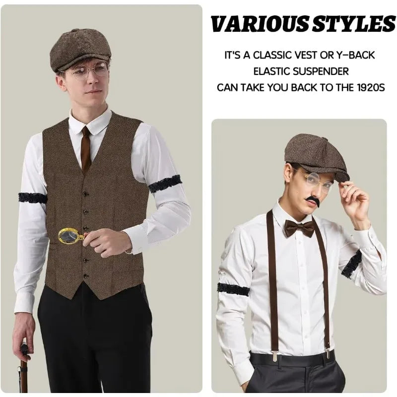Complete 1920-tallet Herre Kostymesett med Vest & Hatt
