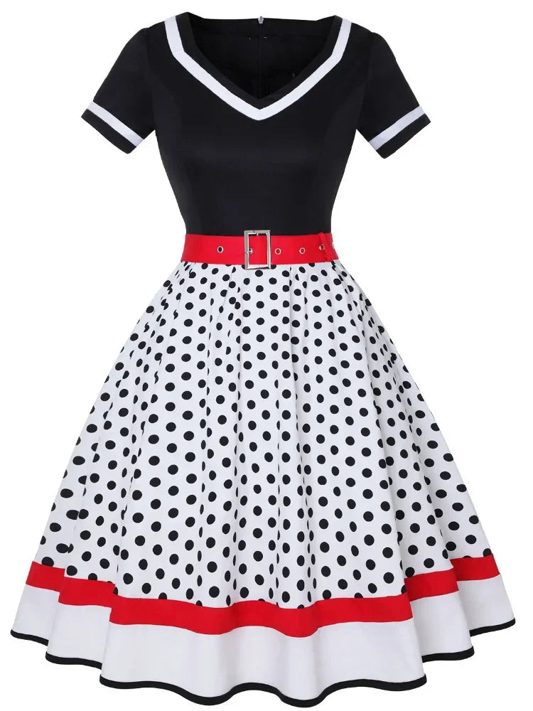 Polka Dot Retro 50-talls Kjole med Belte