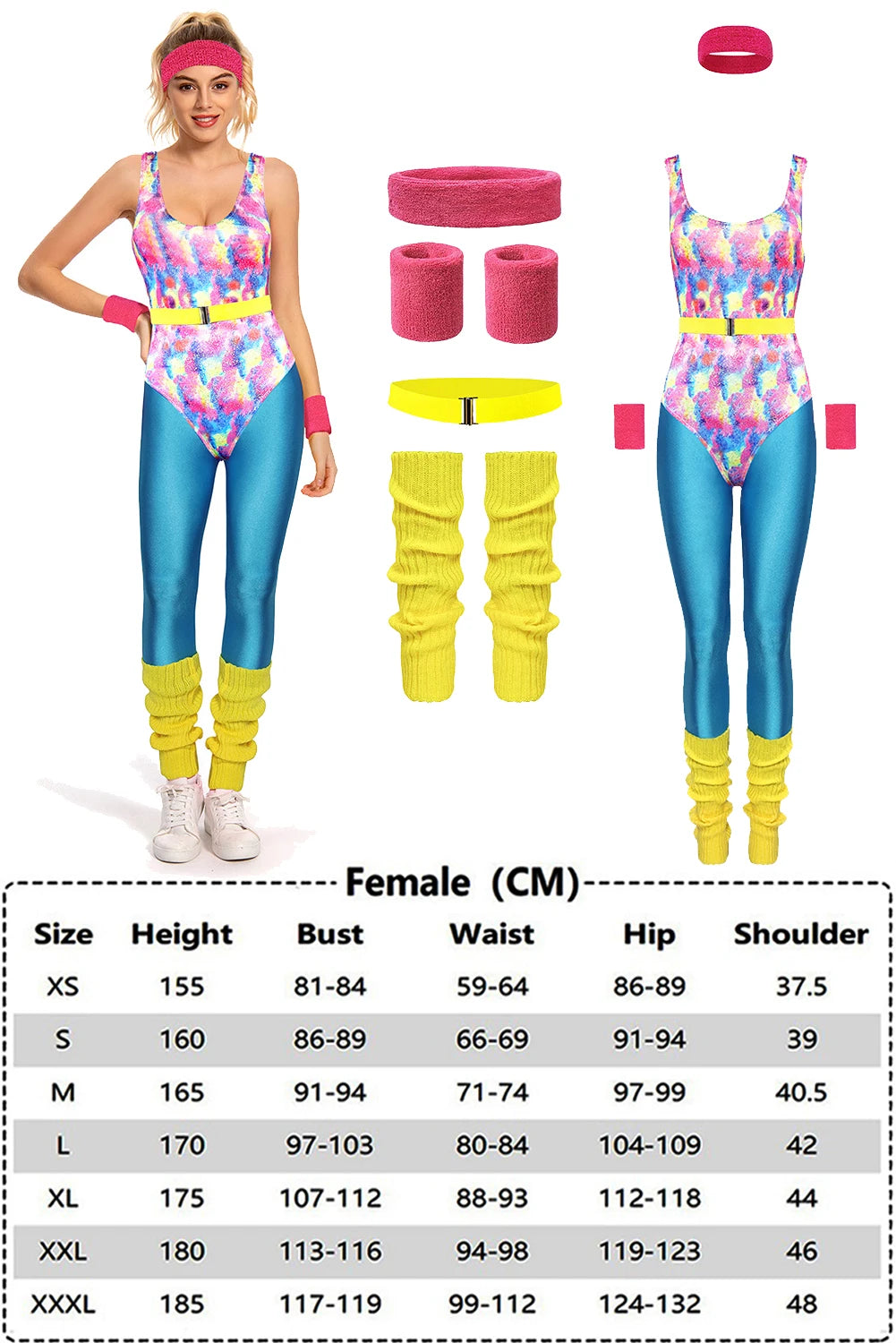 80s Neon Patchwork Retro Dress / Jumpsuit for Voksne