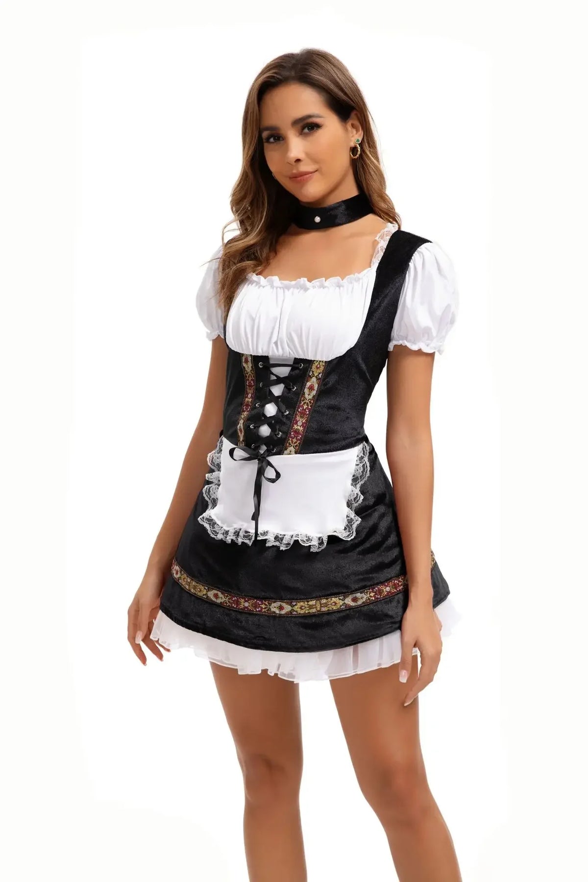 Elegant Vintage Dirndl-kjole med Snøring og Rysjer