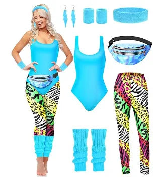 7-Delers Neon 80s Aerobic Kostymesett for Damer