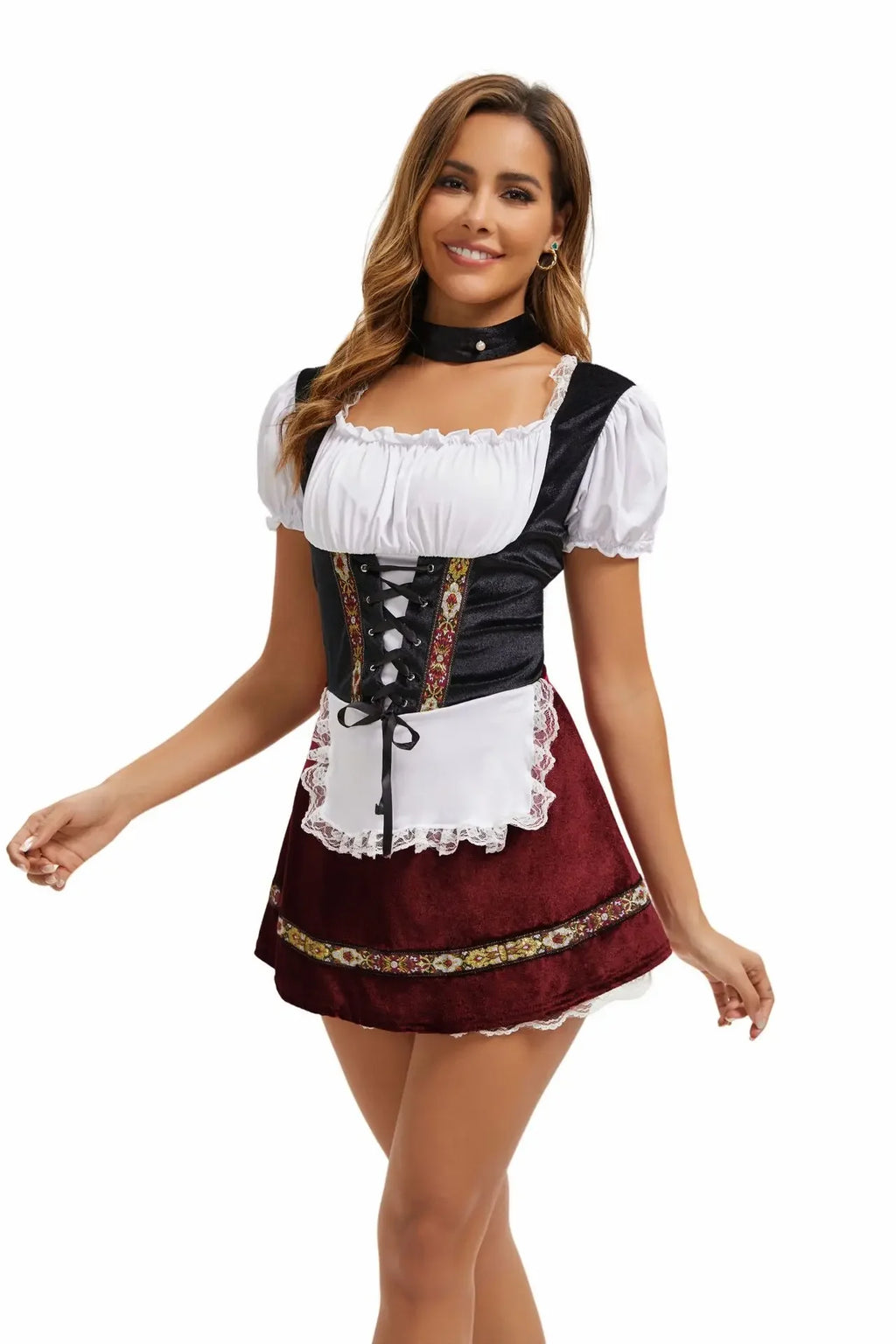 Elegant Vintage Dirndl-kjole med Snøring og Rysjer