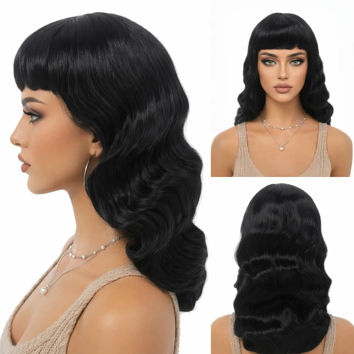 Lang 1920-talls Finger Wave Gatsby Parykk