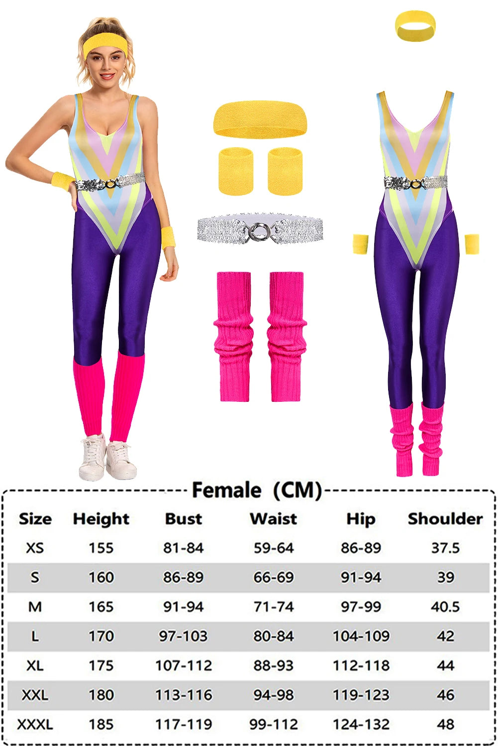 80s Neon Patchwork Retro Dress / Jumpsuit for Voksne