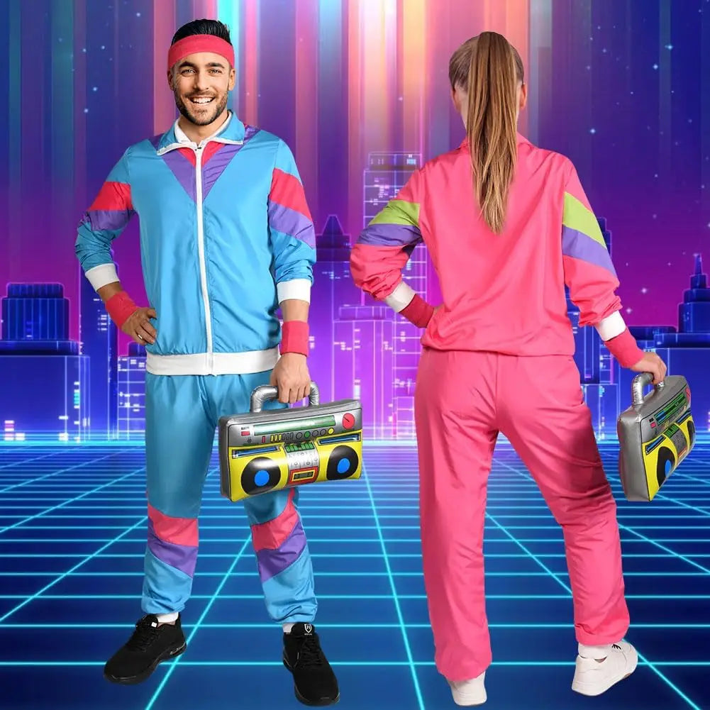 Komplett 80s Retro Treningsdress med Svettebånd