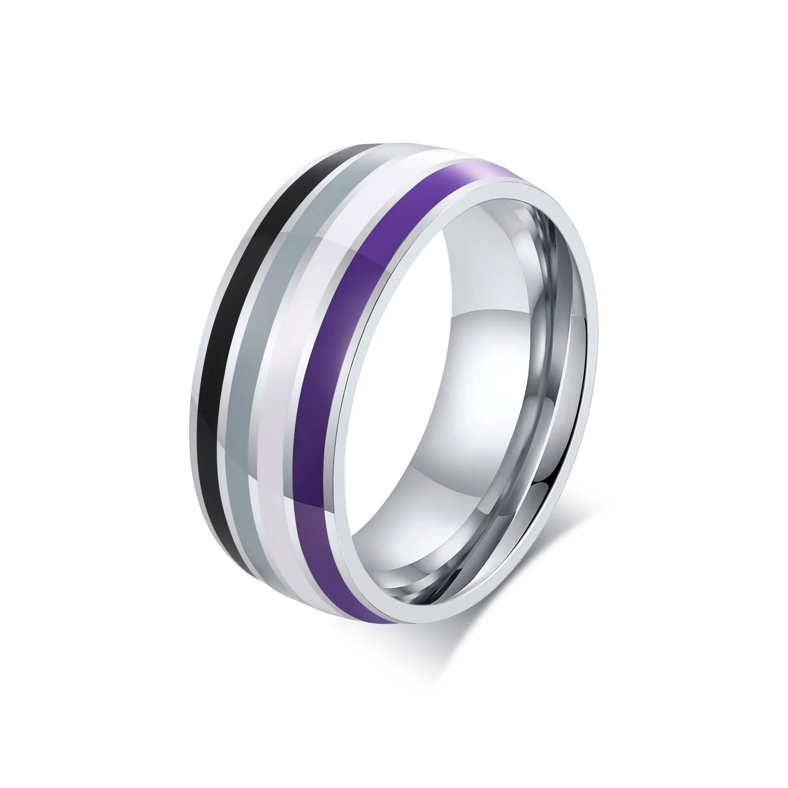 Pride Ring i Rustfritt Stål med Regnbuestripe