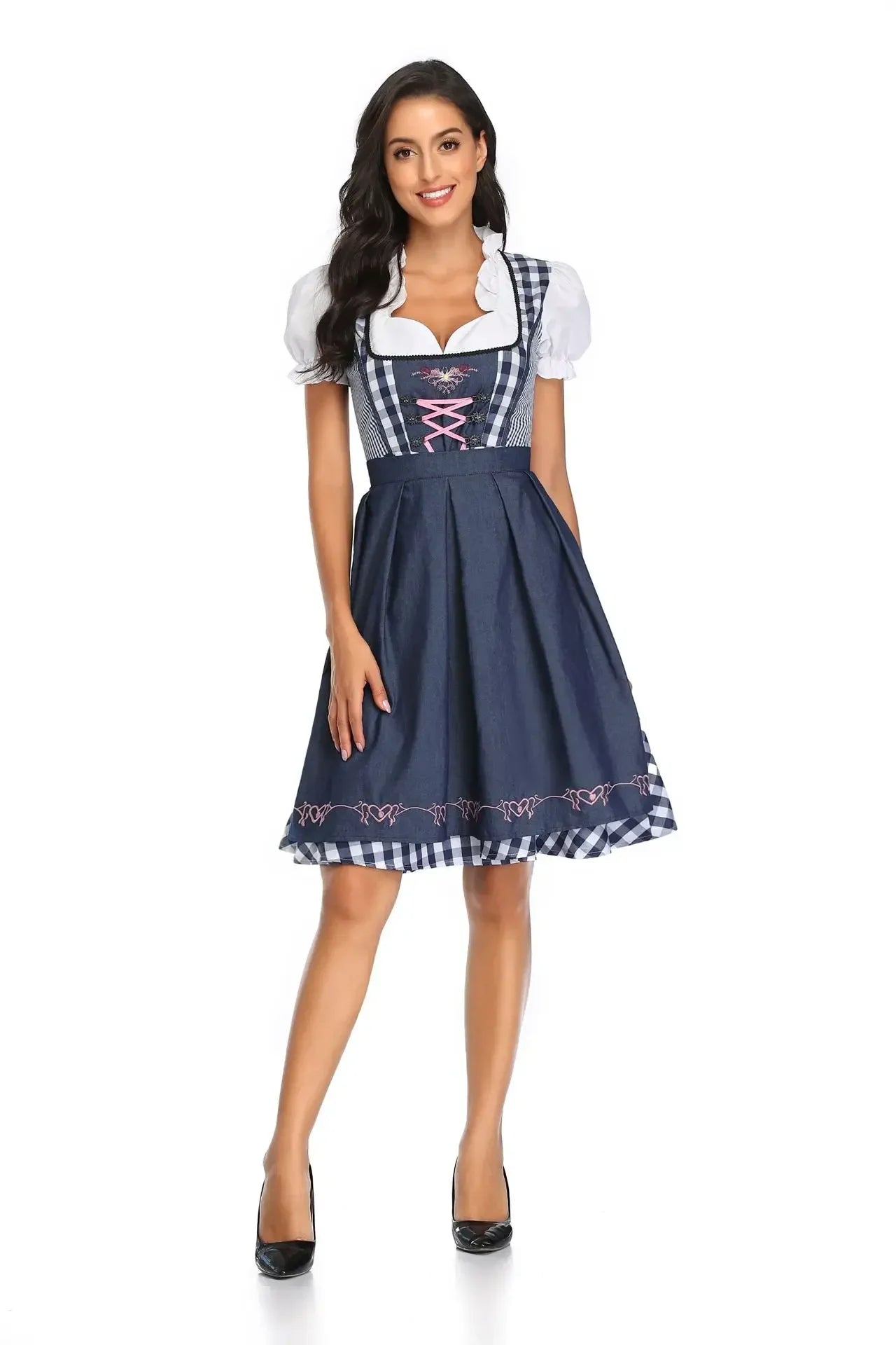 Klassisk Oktoberfest Dirndl Kjole med Forkle