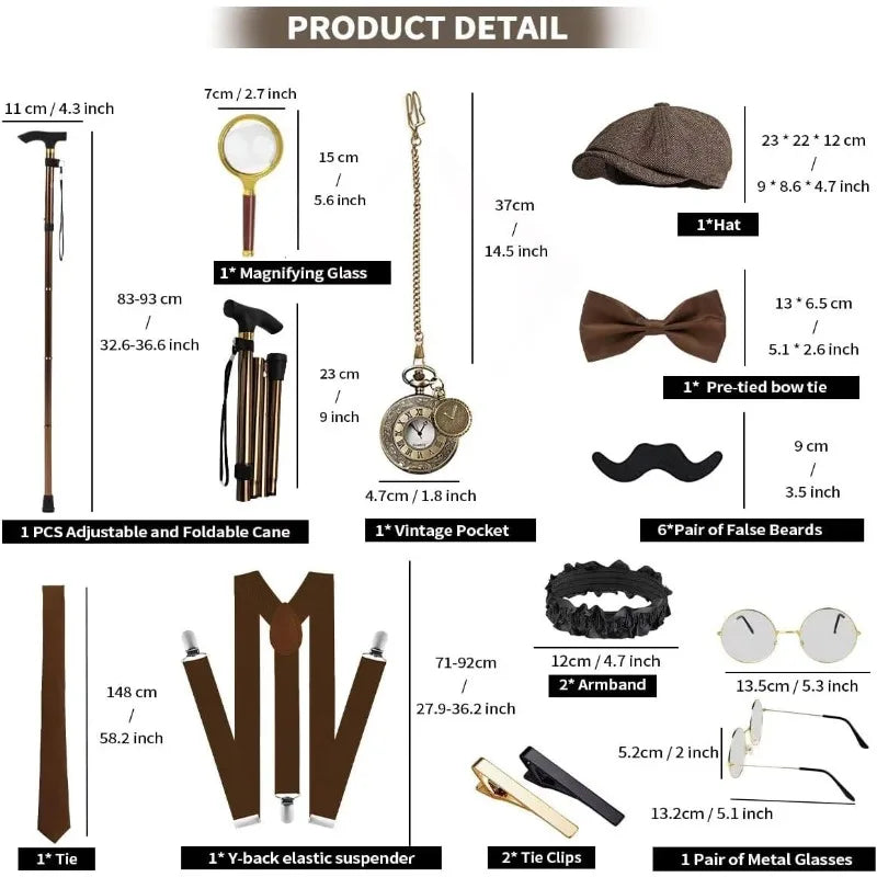 Complete 1920-tallet Herre Kostymesett med Vest & Hatt