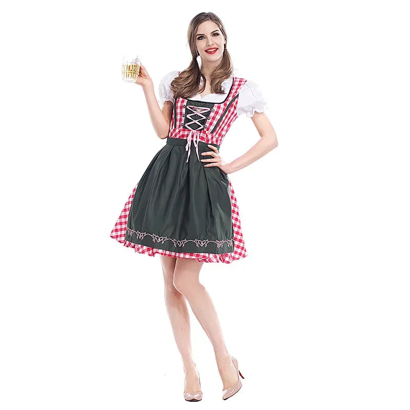 Klassisk Oktoberfest Dirndl Kjole med Forkle