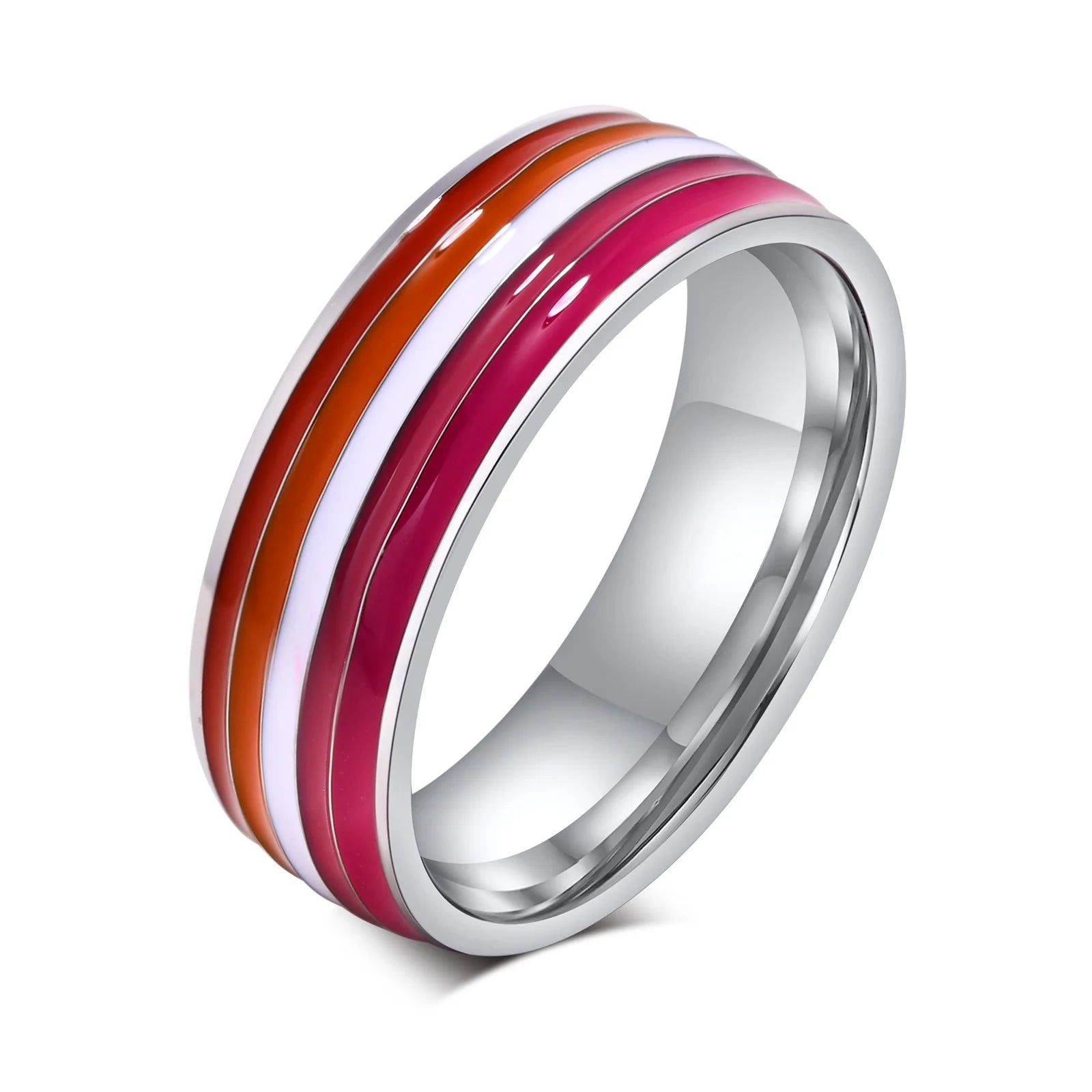 Pride Ring i Rustfritt Stål med Regnbuestripe