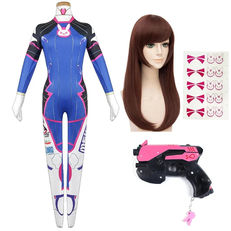 Overwatch D.Va Deluxe Cosplay-sett med Parykk & Hodesett