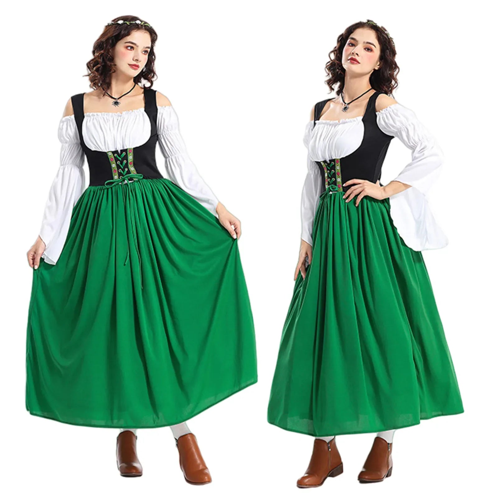 Tradisjonell Bayersk Dirndl med Forkle og Hodeskjerf