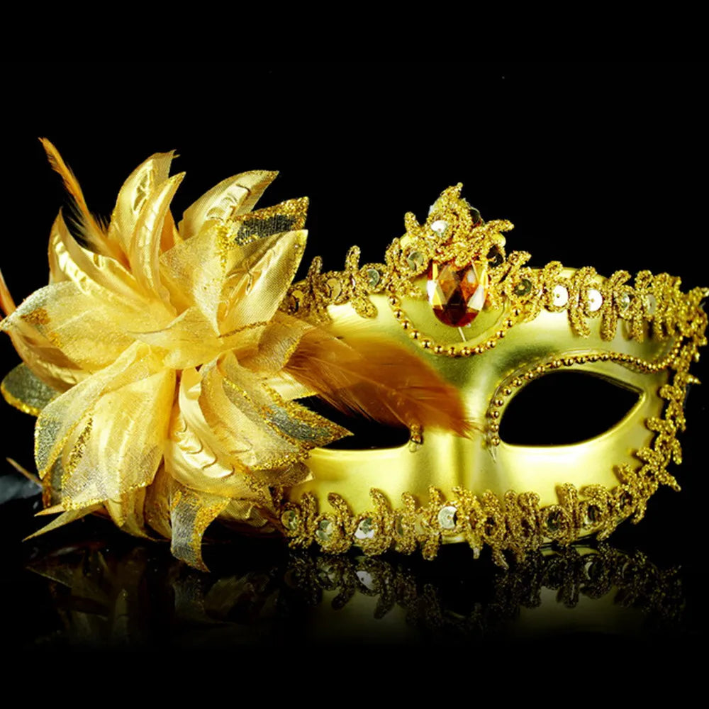 Luksuriøs Venetiansk Fjærmaske med Strass