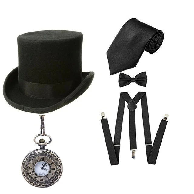 Retro Gangster Tilbehørsett (Hatt, Seler & Sløyfe)