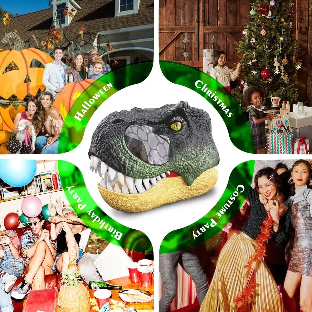 T-Rex Dinosaurus Lateksmaske med LED-øyne og Lyd